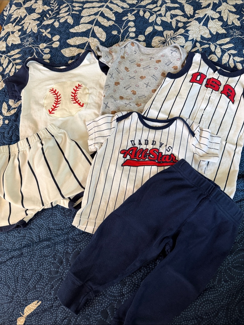Carters size 12M Baby Baseball-Themed 6-Piece Outfit Sets - Navy & White